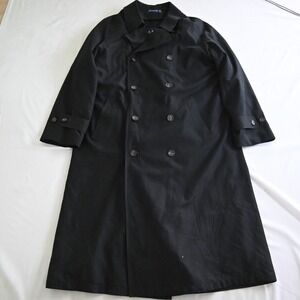 Vtg Ralph Lauren 90s‎ 42L Medium Black Double Breasted Trench Duster Mens Coat